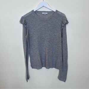MADEWELL Ruffle Sleeve Sweater Gray Womens Xl Lightweight Stretch
